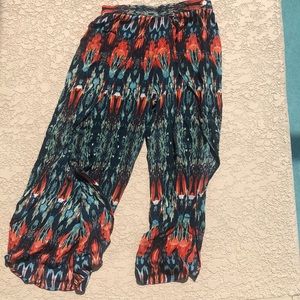 Colorful, flowy, full slit hippy pants